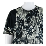 JEAN PAUL Womens Printed Blouse Black 90s Linen Crazy Pattern UK 14