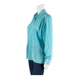 SPENGLER MODE Womens Printed Shirt Blue Collared 90s Polka Dot L
