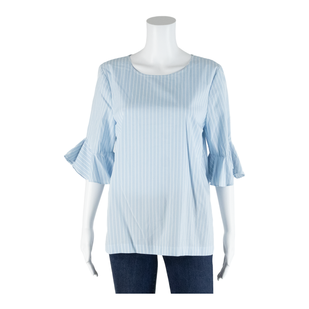 CALVIN KLEIN Womens Printed Blouse Blue 3/4 Sleeve Striped M