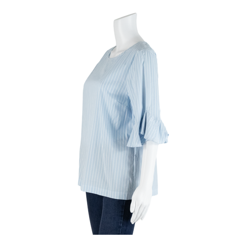 CALVIN KLEIN Womens Printed Blouse Blue 3/4 Sleeve Striped M