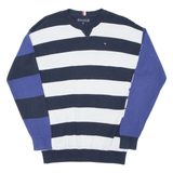 TOMMY HILFIGER Mens Patterned Jumper Blue Striped Tight Knit S