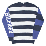 TOMMY HILFIGER Mens Patterned Jumper Blue Striped Tight Knit S