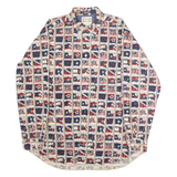 TOMMY JEANS USA Flag Mens Shirt Cream 90s Crazy Pattern Long Sleeve L