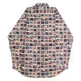 TOMMY JEANS USA Flag Mens Shirt Cream 90s Crazy Pattern Long Sleeve L