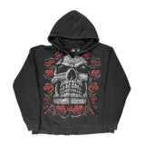 Skull And Roses Liquid Blue Graphic Hoodie - Large Black Cotton Blend