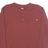 DICKIES Mens T-Shirt Maroon Long Sleeve Button Neck XL