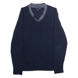 TOMMY HILFIGER Womens Jumper Blue V-Neck Tight Knit L