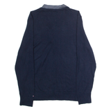 TOMMY HILFIGER Womens Jumper Blue V-Neck Tight Knit L
