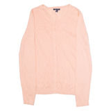 TOMMY HILFIGER Womens Patterned Cardigan Pink Diamond Crew Neck Tight Knit S