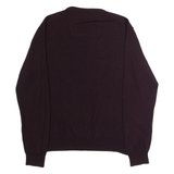 CALVIN KLEIN Mens Jumper Maroon V-Neck Tight Knit Wool L
