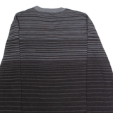 CALVIN KLEIN Mens Patterned Jumper Black Striped V-Neck Tight Knit Wool L