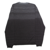 CALVIN KLEIN Mens Patterned Jumper Black Striped V-Neck Tight Knit Wool L