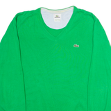 LACOSTE Mens Jumper Green V-Neck Tight Knit M