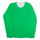 LACOSTE Mens Jumper Green V-Neck Tight Knit M