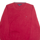 TOMMY HILFIGER Mens Jumper Red Crew Neck Tight Knit L