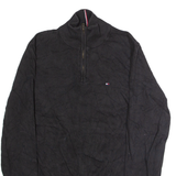 TOMMY HILFIGER Mens Jumper Black 1/4 Zip Tight Knit L