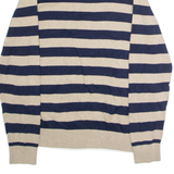 TOMMY HILFIGER Mens Patterned Jumper Beige Striped 1/4 Zip Tight Knit 2XL