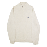 CHAPS Mens Jumper Beige 1/4 Zip Tight Knit M