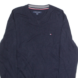 TOMMY HILFIGER Mens Jumper Blue V-Neck Tight Knit L