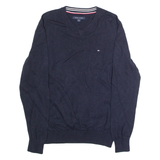 TOMMY HILFIGER Mens Jumper Blue V-Neck Tight Knit L