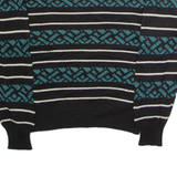 WEATHERVANE Womens Patterned Jumper Black Striped Crew Neck 90s L