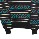 WEATHERVANE Womens Patterned Jumper Black Striped Crew Neck 90s L