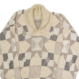 Womens Patterned Jumper Beige Crazy Pattern Roll Neck Chunky Knit M