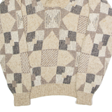 Womens Patterned Jumper Beige Crazy Pattern Roll Neck Chunky Knit M