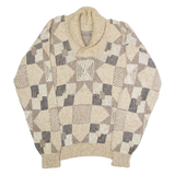 Womens Patterned Jumper Beige Crazy Pattern Roll Neck Chunky Knit M