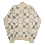 Womens Patterned Jumper Beige Crazy Pattern Roll Neck Chunky Knit M