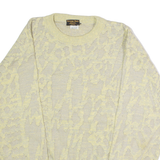 PERRONE MODA Mens Patterned Jumper Yellow Crazy Pattern Crew Neck 90s M