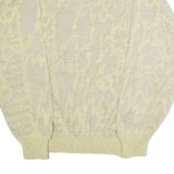 PERRONE MODA Mens Patterned Jumper Yellow Crazy Pattern Crew Neck 90s M