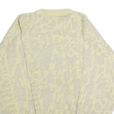 PERRONE MODA Mens Patterned Jumper Yellow Crazy Pattern Crew Neck 90s M