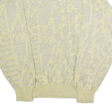 PERRONE MODA Mens Patterned Jumper Yellow Crazy Pattern Crew Neck 90s M