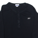 REEBOK Womens T-Shirt Black 3/4 Sleeve Button Neck UK 14