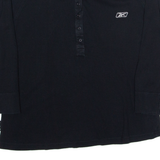 REEBOK Womens T-Shirt Black 3/4 Sleeve Button Neck UK 14