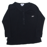REEBOK Womens T-Shirt Black 3/4 Sleeve Button Neck UK 14