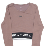 NIKE Cropped Tight Fit Womens T-Shirt Brown Long Sleeve Crew Neck XS