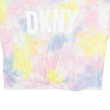 DKNY Cropped Womens Tie Dye T-Shirt Pink Crew Neck UK 14