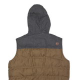 KANGOL Mens Puffer Jacket Brown Wool Hooded Colourblock L