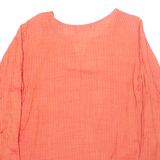 FABINDIA Striped Womens T-Shirt Red Long Sleeve V-Neck L