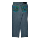 Embroidered Patches Jinzu Graphic Jeans - 33W 34L Blue Cotton