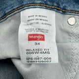 Relaxed Fit Wrangler Denim Shorts - 34W 10L Blue Cotton