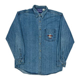Hard Rock Cafe Graphic Denim Shirt - Large Blue Cotton