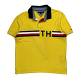 Tommy Hilfiger Striped Polo Shirt - Medium Yellow Cotton