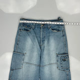 Hip Hop Riflessi Cargo Denim Shorts - 34W 13L Light Wash Cotton