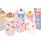 Anyfootwear 5 Pairs One Size 5-9 Multicolor Cake Summer Invisible Female Fashion Casual Cute Cartoon Short Cotton Ladies Dropship