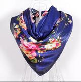 Anyyou Fashion Premium Satin Square Scarf –Floral Blue Print Silk-Feel Neckwrap for Women