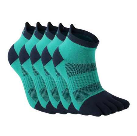Anyfootwear 5 Pairs One Size 36-42 Blue Men's Socks Cotton Breathable Sports Sweat Absorption Five-toe Anti-friction Back Short Tube