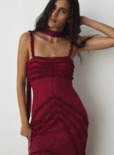 ARABELLA BURGUNDY RUFFLED DRESS